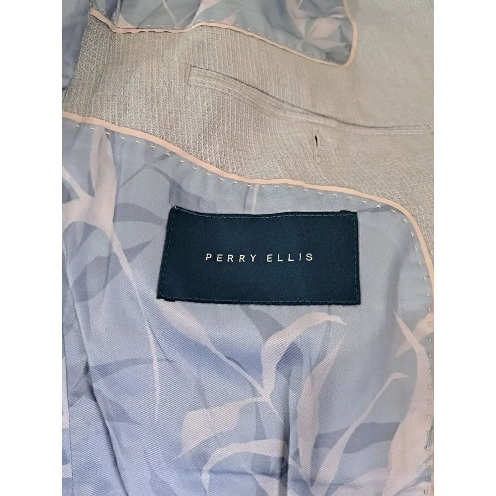 Perry Ellis Mens 40R Blazer Jacket Blue Gray cotton Spring Summer Lightweight